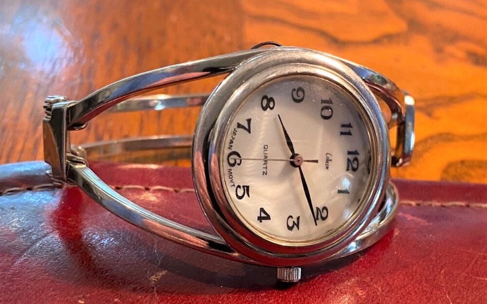 Women's 32mm Silver Tone Collezio Watch, MOP Face, Bangle Style